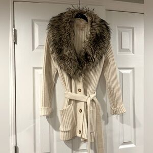 Michael Kors Knit Cardigan with removable fur neck